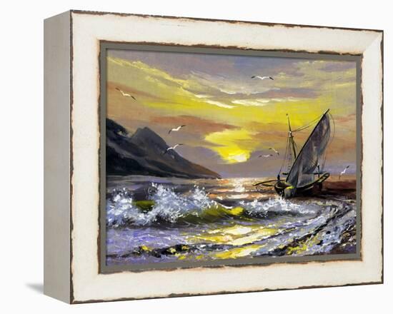 Sailing Boat In Waves On A Decline-balaikin2009-Framed Stretched Canvas