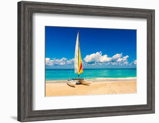 Sailing Boat on a Beautiful Summer Day at Beach in Cuba-Kamira-Framed Premium Photographic Print