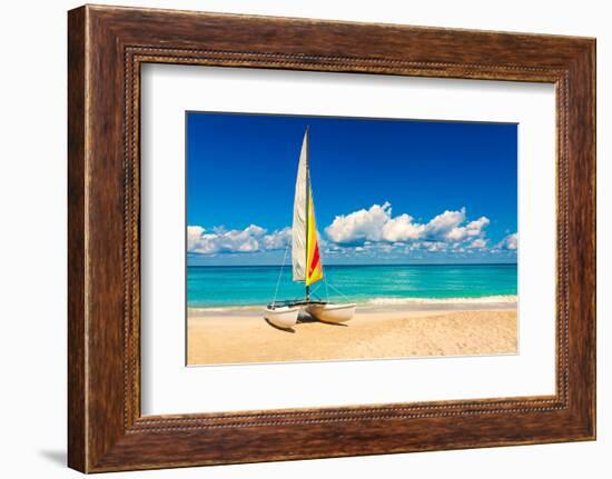 Sailing Boat on a Beautiful Summer Day at Beach in Cuba-Kamira-Framed Premium Photographic Print