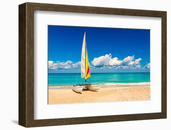 Sailing Boat on a Beautiful Summer Day at Beach in Cuba-Kamira-Framed Photographic Print