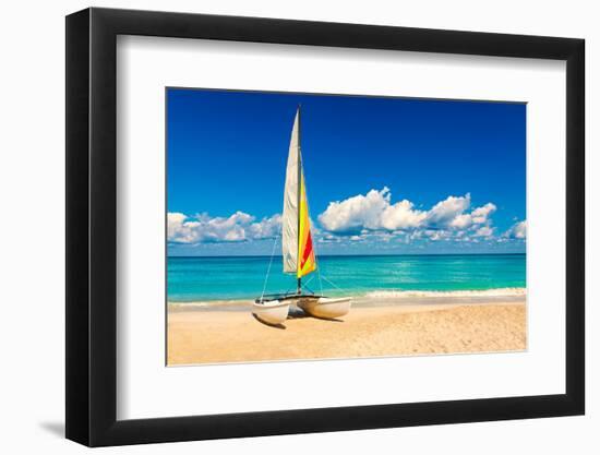 Sailing Boat on a Beautiful Summer Day at Beach in Cuba-Kamira-Framed Photographic Print