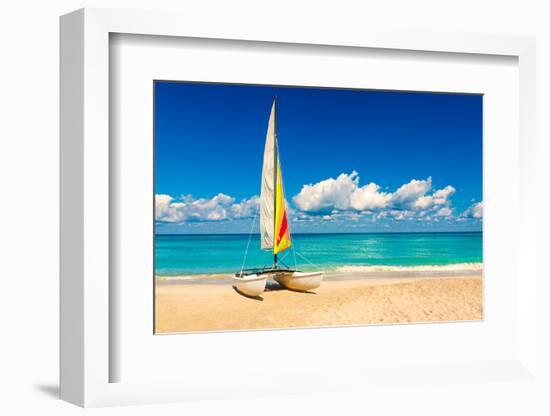 Sailing Boat on a Beautiful Summer Day at Beach in Cuba-Kamira-Framed Photographic Print