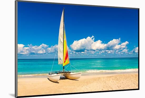 Sailing Boat on a Beautiful Summer Day at Beach in Cuba-Kamira-Mounted Photographic Print