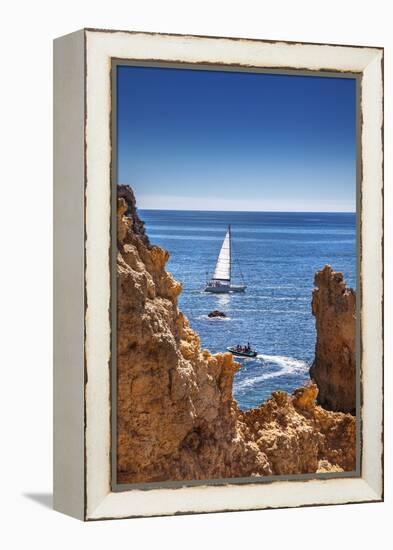 Sailing Boat, Ponta De Piedade, Lagos, Algarve, Portugal-Sabine Lubenow-Framed Premier Image Canvas