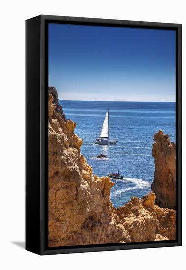 Sailing Boat, Ponta De Piedade, Lagos, Algarve, Portugal-Sabine Lubenow-Framed Premier Image Canvas