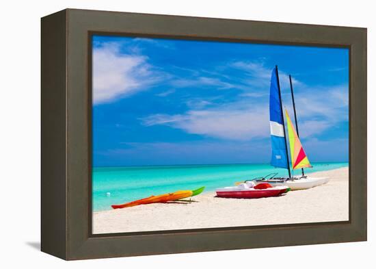 Sailing Boats, Catamarans, Kayaks and Water Bikes in the Beautiful Cuban Beach of Varadero-Kamira-Framed Premier Image Canvas