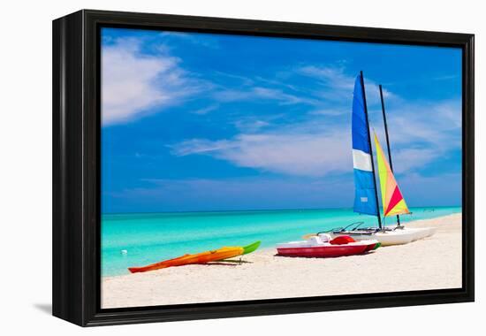 Sailing Boats, Catamarans, Kayaks and Water Bikes in the Beautiful Cuban Beach of Varadero-Kamira-Framed Premier Image Canvas