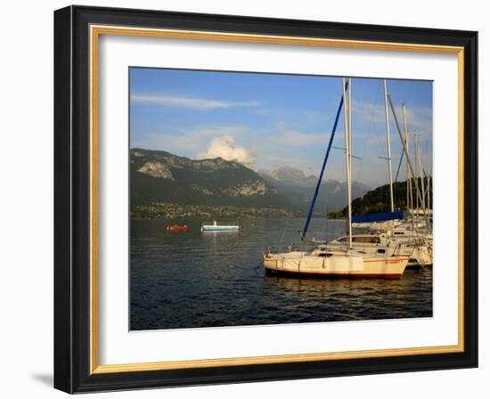 Sailing Boats in Evening Light, Moored on Lake Annecy, Rhone Alpes, France, Europe-Richardson Peter-Framed Photographic Print