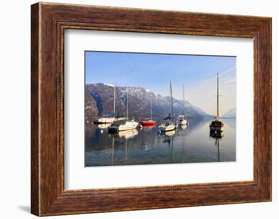 Sailing boats in the harbour at Borgo di Pescallo in Bellagio, Lake Como, Lombardy, Italy-Simon Montgomery-Framed Photographic Print