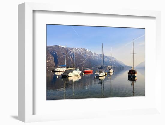 Sailing boats in the harbour at Borgo di Pescallo in Bellagio, Lake Como, Lombardy, Italy-Simon Montgomery-Framed Photographic Print