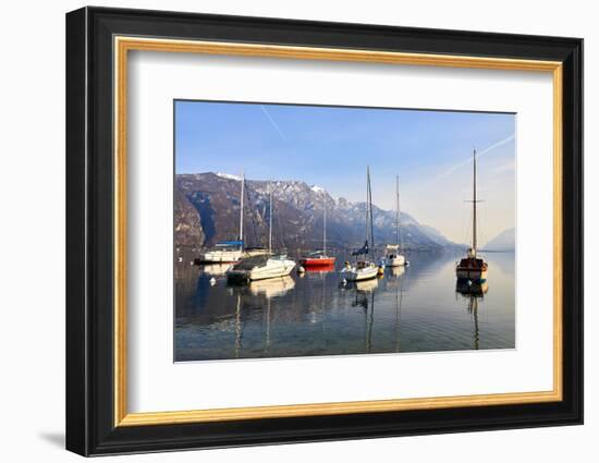 Sailing boats in the harbour at Borgo di Pescallo in Bellagio, Lake Como, Lombardy, Italy-Simon Montgomery-Framed Photographic Print