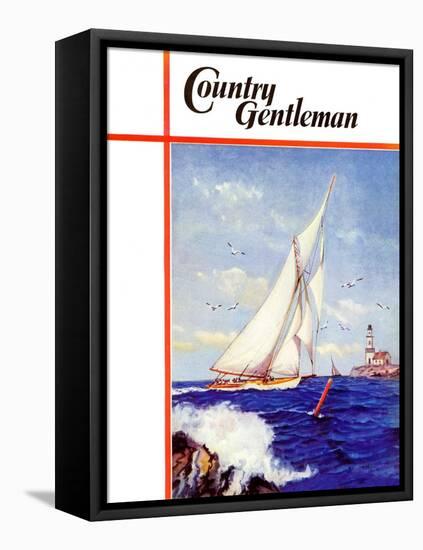 "Sailing by the Lighthouse," Country Gentleman Cover, August 1, 1938-Albert B. Marks-Framed Premier Image Canvas