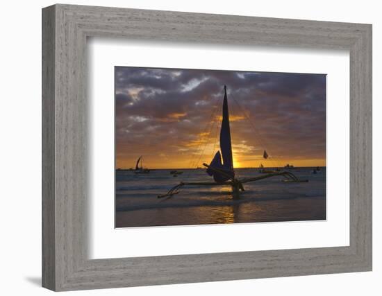 Sailing in the Ocean at Sunset, Boracay Island, Aklan Province, Philippines-Keren Su-Framed Photographic Print