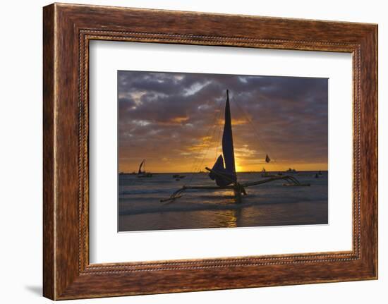 Sailing in the Ocean at Sunset, Boracay Island, Aklan Province, Philippines-Keren Su-Framed Photographic Print