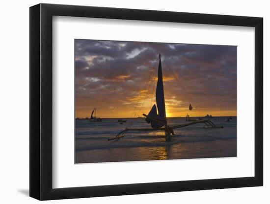 Sailing in the Ocean at Sunset, Boracay Island, Aklan Province, Philippines-Keren Su-Framed Photographic Print