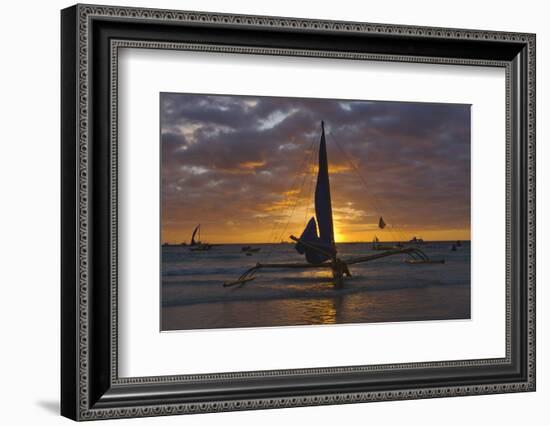 Sailing in the Ocean at Sunset, Boracay Island, Aklan Province, Philippines-Keren Su-Framed Photographic Print