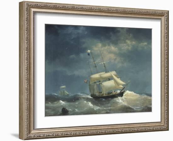 Sailing Ship at Sea-Egidius Linnig-Framed Giclee Print