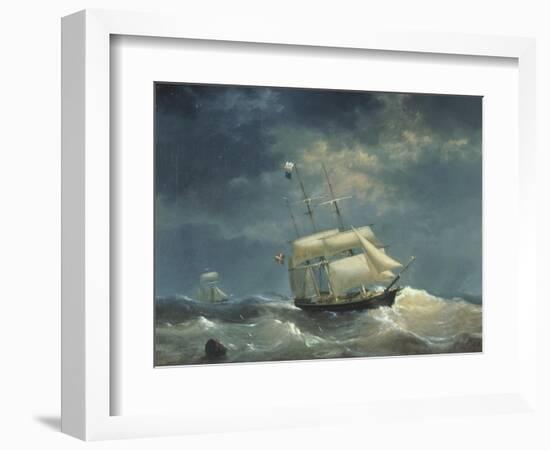 Sailing Ship at Sea-Egidius Linnig-Framed Giclee Print