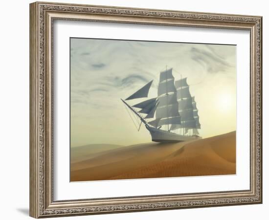 Sailing Ship In Desert-Mike_Kiev-Framed Art Print