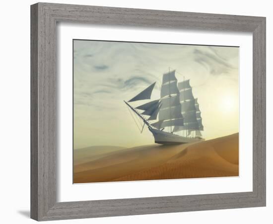 Sailing Ship In Desert-Mike_Kiev-Framed Art Print