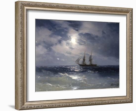 Sailing ship in the moonlight on a calm sea, 1874-Ivan Konstantinovich Aivazovsky-Framed Giclee Print