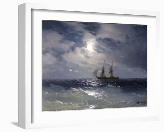 Sailing ship in the moonlight on a calm sea, 1874-Ivan Konstantinovich Aivazovsky-Framed Giclee Print