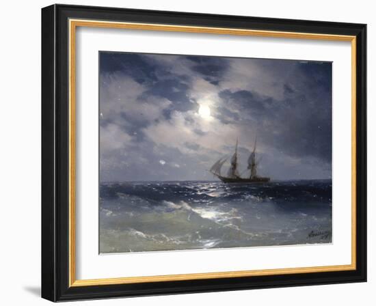 Sailing ship in the moonlight on a calm sea, 1874-Ivan Konstantinovich Aivazovsky-Framed Giclee Print