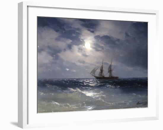 Sailing ship in the moonlight on a calm sea, 1874-Ivan Konstantinovich Aivazovsky-Framed Giclee Print