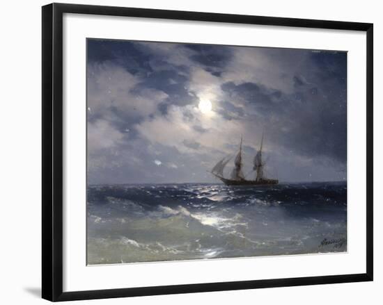 Sailing ship in the moonlight on a calm sea, 1874-Ivan Konstantinovich Aivazovsky-Framed Giclee Print