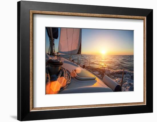 Sailing Ship Luxury Yacht Boat in the Sea during Amazing Sunset.-De Visu-Framed Photographic Print