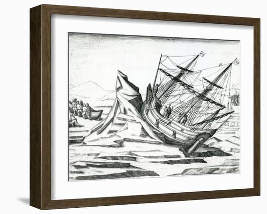 Sailing Ship Stranded on Iceberg from 'India Orientalis' 1598-Theodore de Bry-Framed Giclee Print