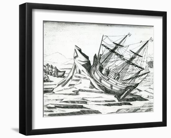 Sailing Ship Stranded on Iceberg from 'India Orientalis' 1598-Theodore de Bry-Framed Giclee Print