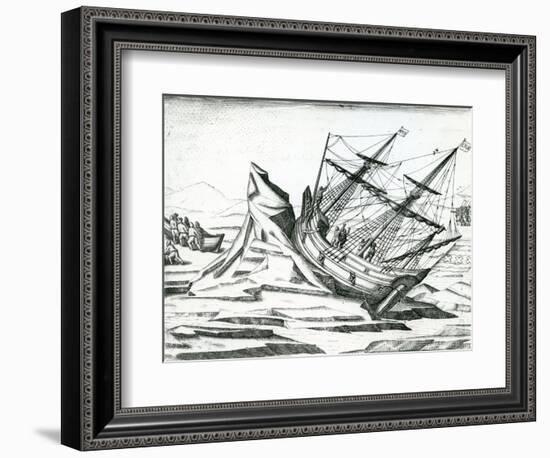 Sailing Ship Stranded on Iceberg from 'India Orientalis' 1598-Theodore de Bry-Framed Giclee Print