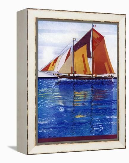 Sailing Ship with Coloured Sails in a Very Blue Sea-null-Framed Stretched Canvas