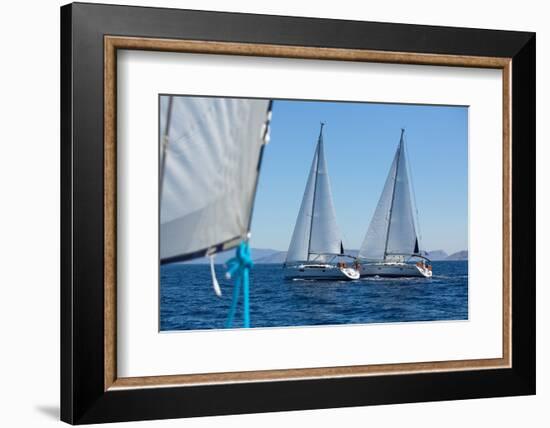 Sailing Ship Yachts with White Sails in a Row.-De Visu-Framed Photographic Print