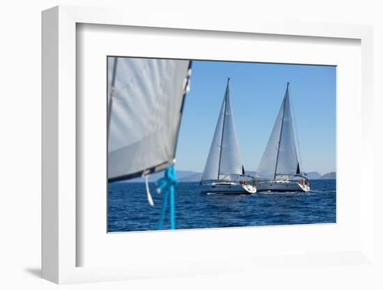 Sailing Ship Yachts with White Sails in a Row.-De Visu-Framed Photographic Print