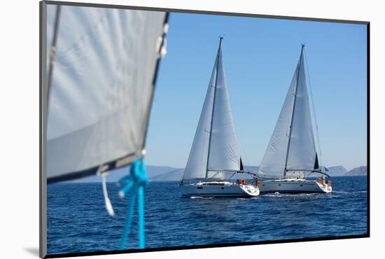 Sailing Ship Yachts with White Sails in a Row.-De Visu-Mounted Photographic Print