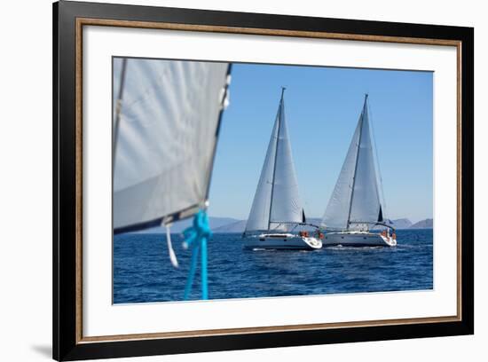 Sailing Ship Yachts with White Sails in a Row.-De Visu-Framed Photographic Print