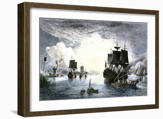 Sailing Ships at the Mouth of the Mississippi River in the Late 1700s-null-Framed Giclee Print