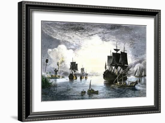 Sailing Ships at the Mouth of the Mississippi River in the Late 1700s-null-Framed Giclee Print