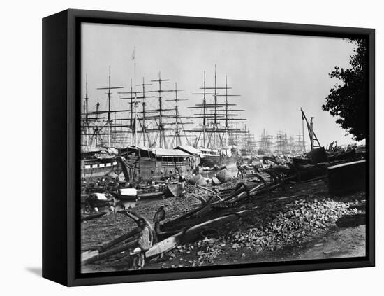 Sailing Ships Docked at Calcutta-null-Framed Premier Image Canvas