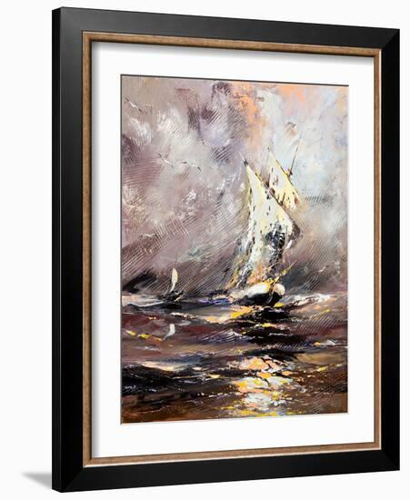 Sailing Vessel In A Stormy Sea-balaikin2009-Framed Art Print