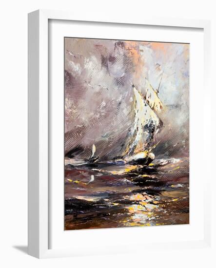 Sailing Vessel In A Stormy Sea-balaikin2009-Framed Art Print