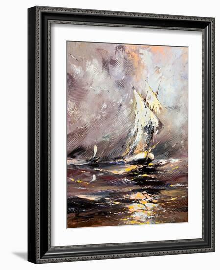 Sailing Vessel In A Stormy Sea-balaikin2009-Framed Art Print