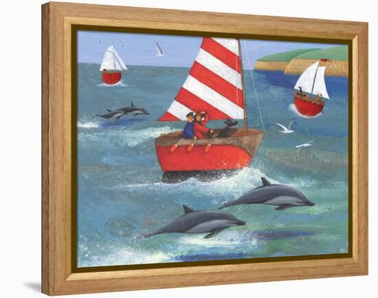 Sailing with Dolphins-Peter Adderley-Framed Stretched Canvas