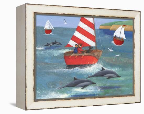 Sailing with Dolphins-Peter Adderley-Framed Stretched Canvas