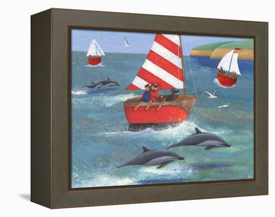 Sailing with Dolphins-Peter Adderley-Framed Stretched Canvas