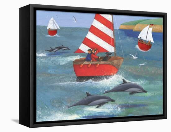 Sailing with Dolphins-Peter Adderley-Framed Stretched Canvas