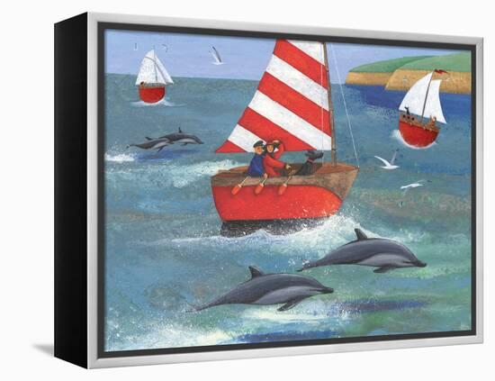 Sailing with Dolphins-Peter Adderley-Framed Stretched Canvas