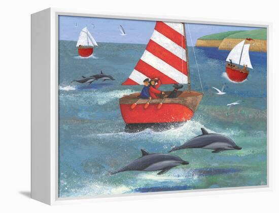 Sailing with Dolphins-Peter Adderley-Framed Stretched Canvas